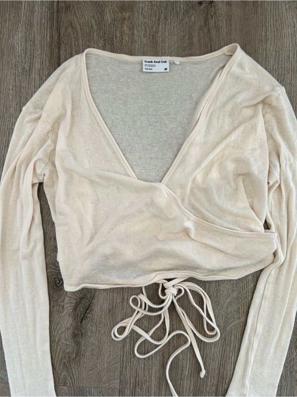 Frank & Oak Cream Wrap Crop Top with Tie